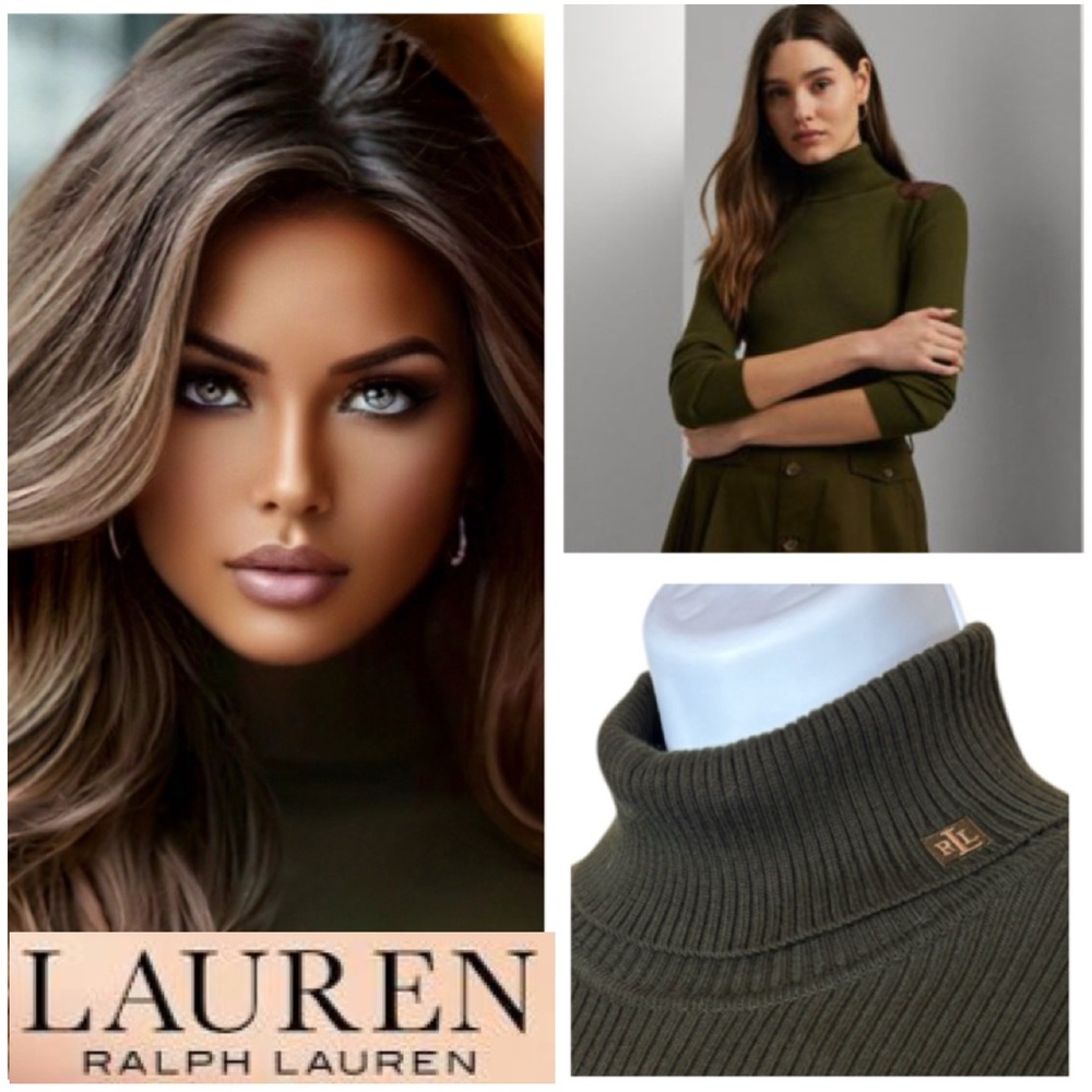 Ralph Lauren Ribbed Turtleneck Sweater Vintage 90s Y2K Olive Green Brown Size XL